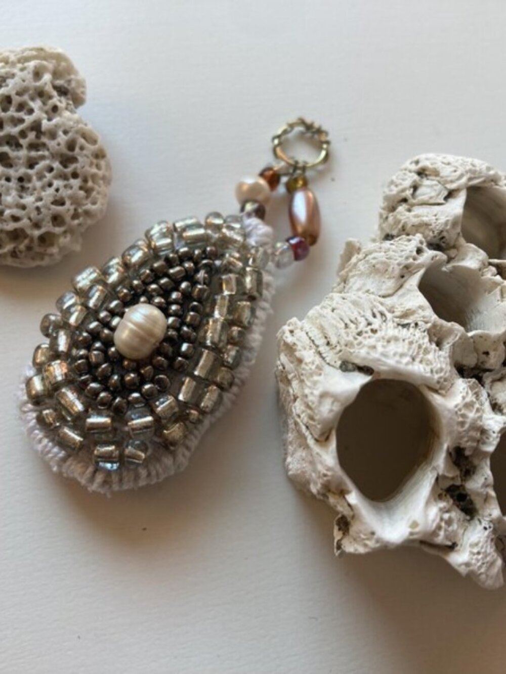 Freshwater Pearl Fiber Pendant | Abalone-Inspired Oyster-Shaped Necklace Charm